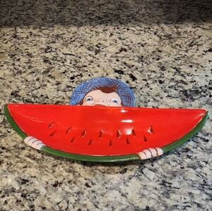 Farm Boy Watermelon Hand Painted Trinket Dish Platter
